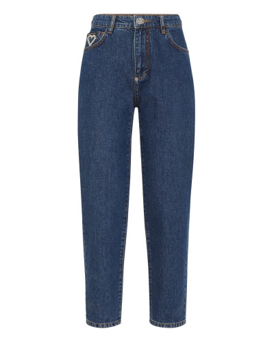 Crystal Denim Mom Fit Trousers Heart