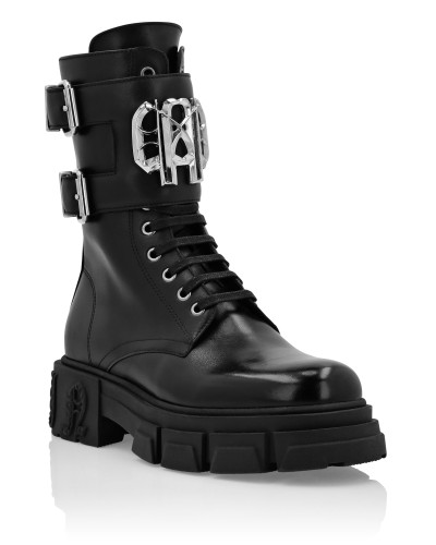 Leather Boots Mid Flat Gothic Plein