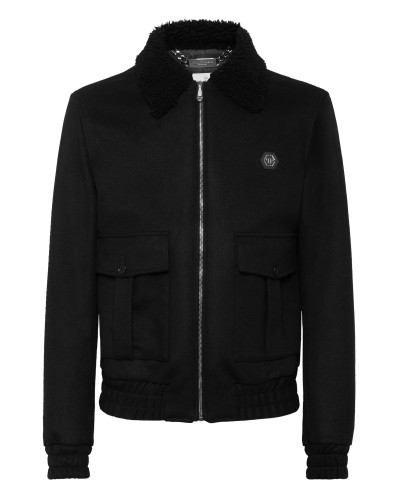 Wool Aviator Jacket With Shirling Cape