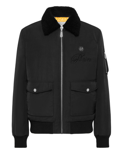 Nylon Aviator Jacket with Shearling Collar