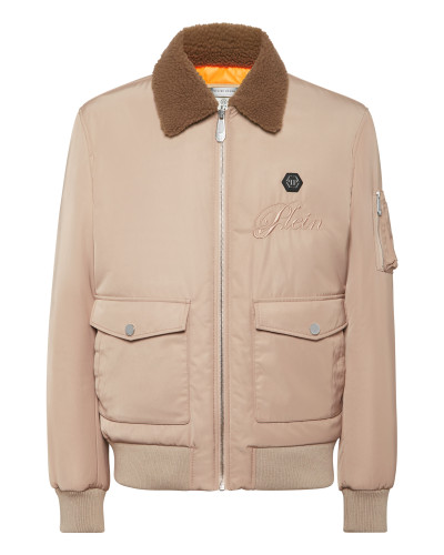 Nylon Aviator Jacket with Shearling Collar