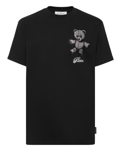 Embroidered Round Neck T-Shirt Strass Teddy Bear