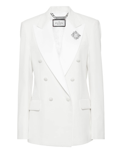 Crepe and Satin Double-Breasted Blazer Dame