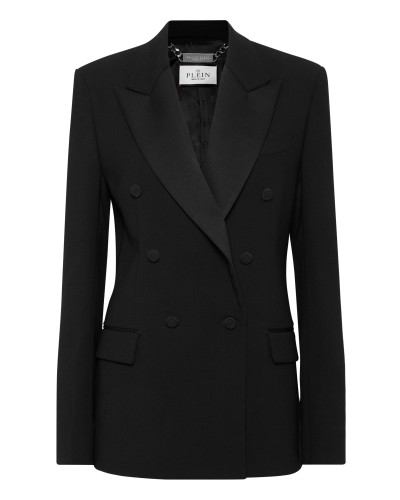 Crepe and Satin Double-Breasted Blazer Dame