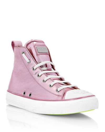 Laminated Leather Hi-Top Sneakers Megastar