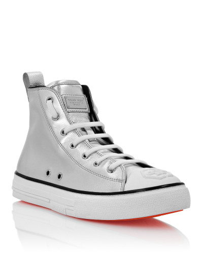 Laminated Leather Hi-Top Sneakers Megastar