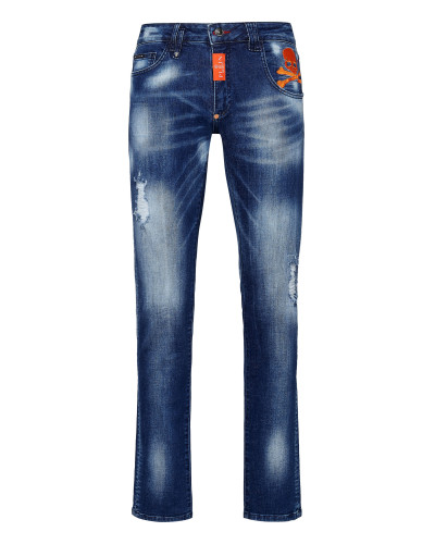 Denim Trousers Super Straight Cut Skull