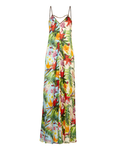 Satin Long Dress Flowers