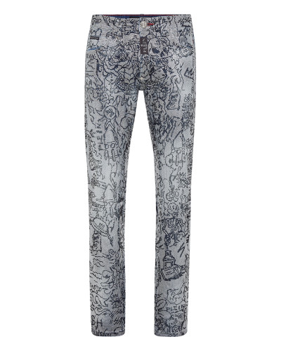 Denim Trousers Super Straight Cut Skull and Plein