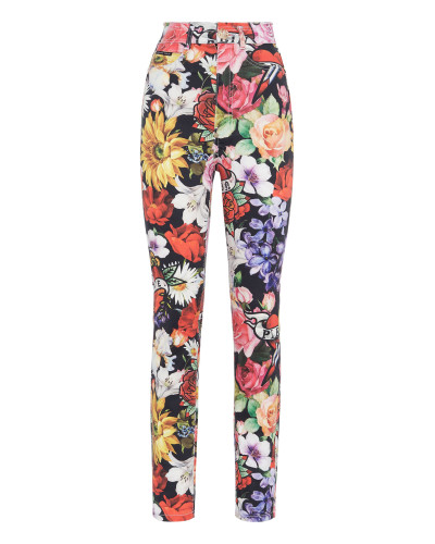 Denim Super High Waist Jeggings Love Flowers