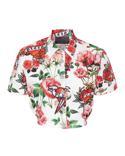 Cropped Shirt With Tie Detail Love