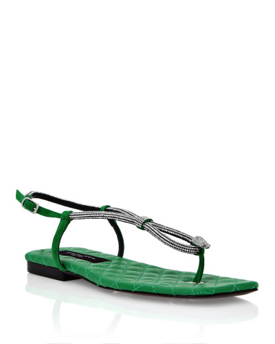 Matelasse Flat Sandals Crystal Skull