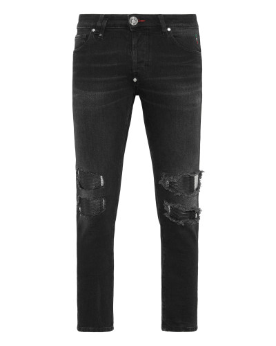 Denim Trousers Skinny Fit with Python Inserts