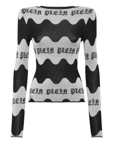 Jacquard Lurex Padded Shoulder Top Waves