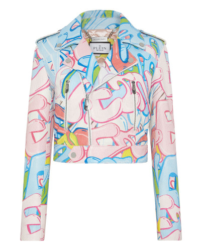 Cropped Boxy Biker Jacket Bombing Graffiti