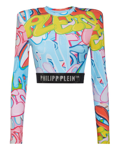 Padded Shoulder Cropped Top LS Bombing Graffiti