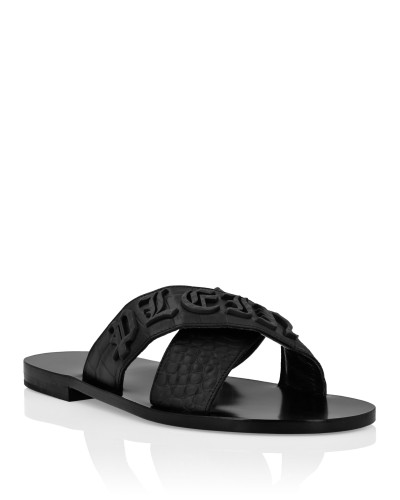 Flat Crocco Printed Sandals