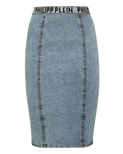 Denim Super Stretch Skirt Stones  Philipp Plein TM with Crystals