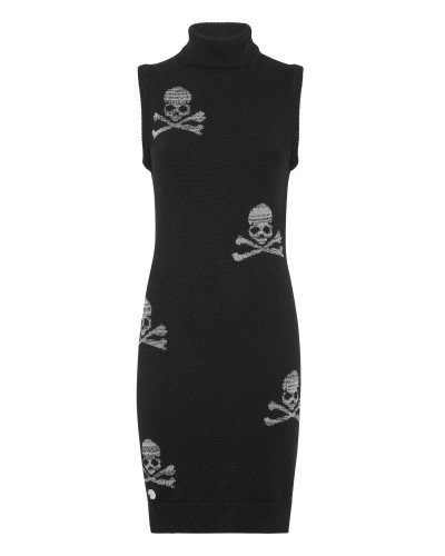 Wool Blend Knit Dress Sleevless Crystal Skull
