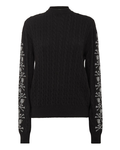 Cash Five Pullover Round Neck LS Cable Crystal Skull