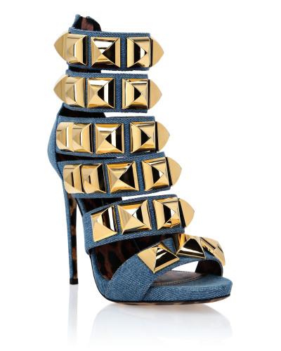 Denim Sandals High Heels Studs