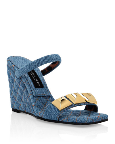 Denim Sandals Wedge Studs