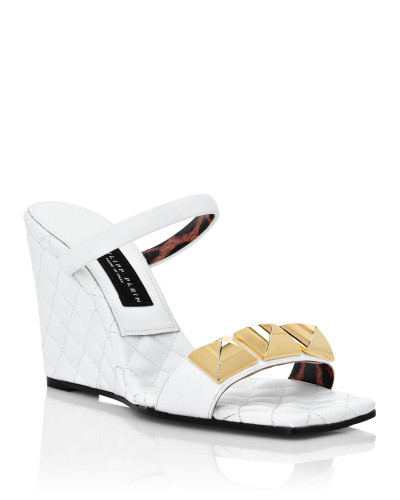 Leather Sandals Wedge Matelassé Studs