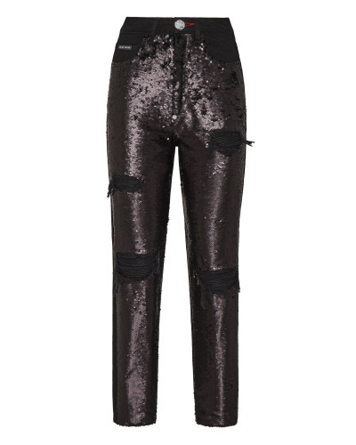 Denim Trousers Boyfriend Paillettes