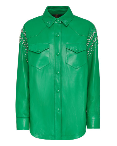 Oversize Leather Shirt Crystal