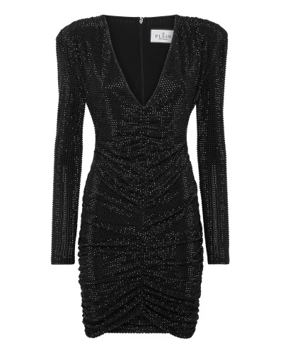 Padded Shoulder Mini Dress LS Fluo Strass