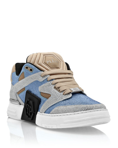 Mix Leather Lo-Top Sneakers Strass