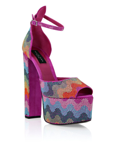 Crystal Platform Sandals Hi-Heels Waves Rainbow