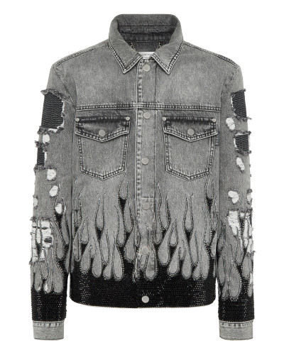 Denim Oversize Jacket LS Strass Flame