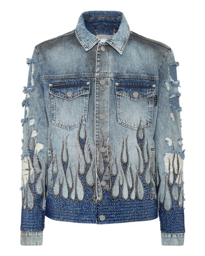 Denim Oversize Jacket LS Strass Flame