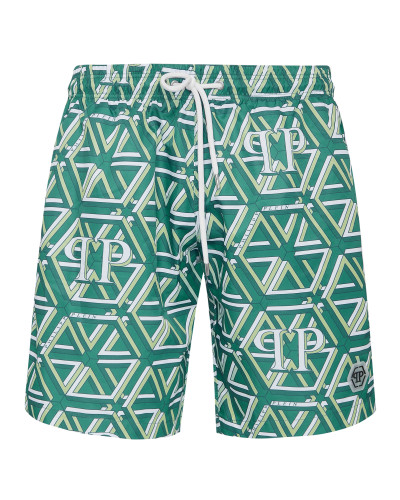 Jogging Printed Shorts with Hexagon Monogram