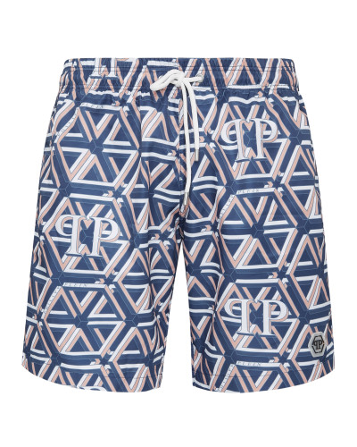 Jogging Printed Shorts with Hexagon Monogram