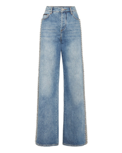 Denim Skater Fit Trousers Rib Strass