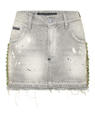 Denim Mini Skirt Rib Strass