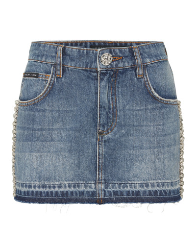 Denim Mini Skirt Rib Strass
