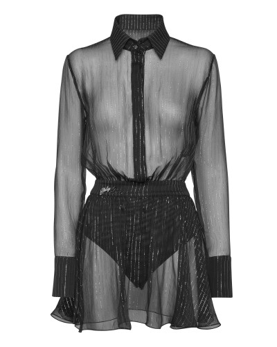 Chiffon Lurex Mini Shirt Dress LS Signature