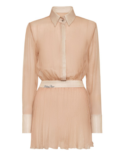 Chiffon Lurex Mini Shirt Dress LS Signature