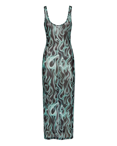 Tulle Tank Top Long Dress Flame