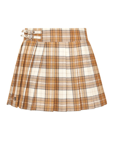Checked Pleated Mini Skirt Flame