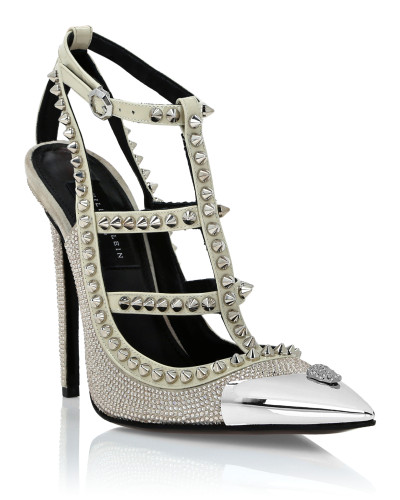 Leather Strass Sandals High Heels Studs