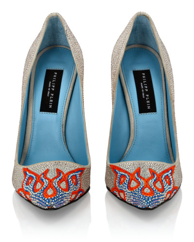 Suede Strass Decollete High Heels Flame