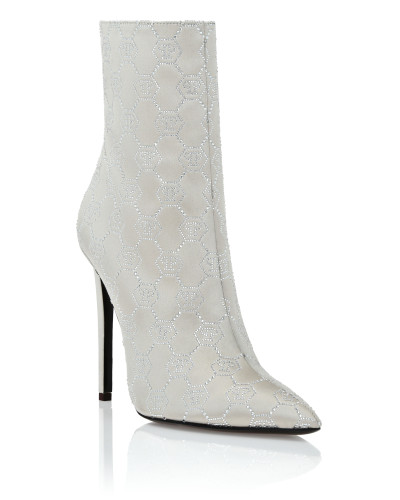 Satin Boots High Heels Mid Monogram Strass