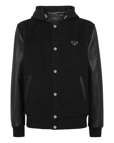 Hooded Varsity Bomber Jacket
