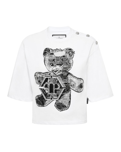Cropped Round Neck T-Shirt 3D Teddy